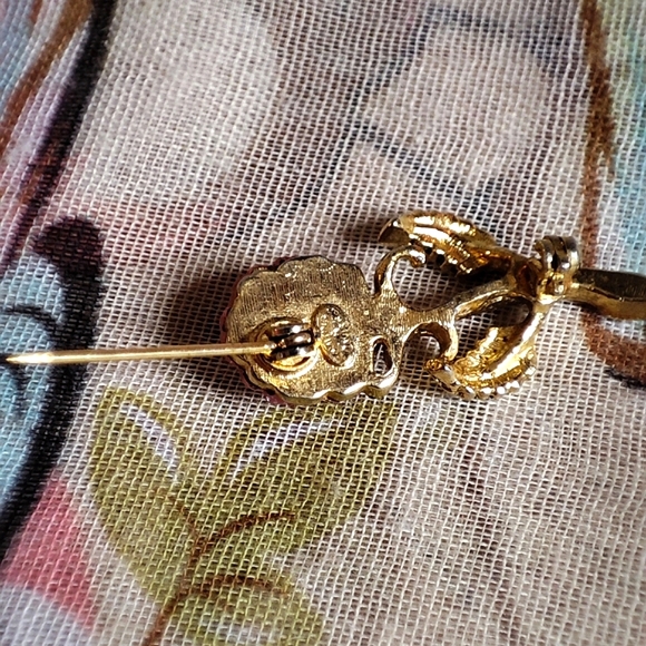 Whiting & Davis Fruit Salad Pink Rose Molded Lucite Vintage Brooch Gold Tone EUC - Picture 6 of 13